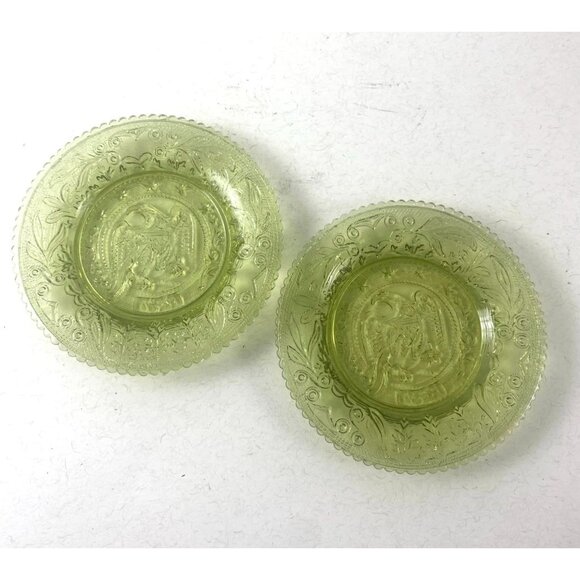 Westmoreland Other - 2 Westmoreland Green Glass Eagle Plates 3.5 Inch Diameter Vintage   Ornate Desig